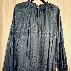 XL LOFT blue on blue leopard print long sleeved blouse